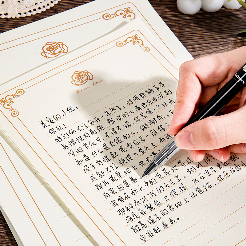 10pcs Vintage Gold Rose Letter Paper，Literary Romantic Handwritten Letter Paper，High-end Love Letter Paper