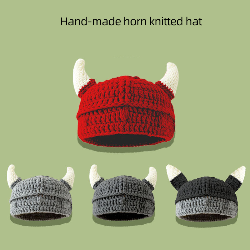 Fun Winter hat Ladies Male role Play anime Wool hat Creative Cute horn knitted hat pure handmade winter hat girls Boys hat