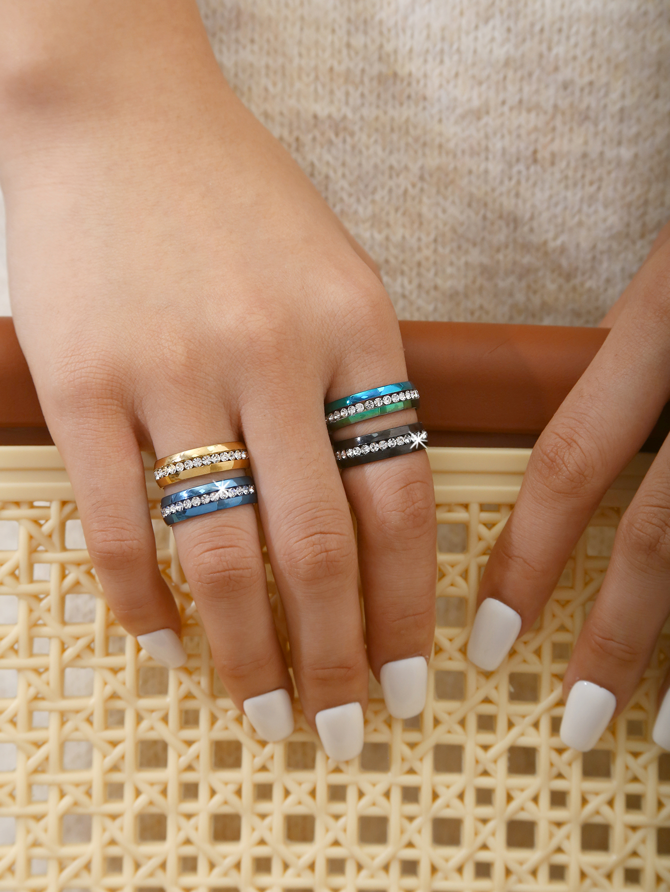 Niche Hip-Hop Punk Style Premium Charm Stainless Steel 18K Gold-Plated Single-Row Diamond Ring Unisex Jewelry