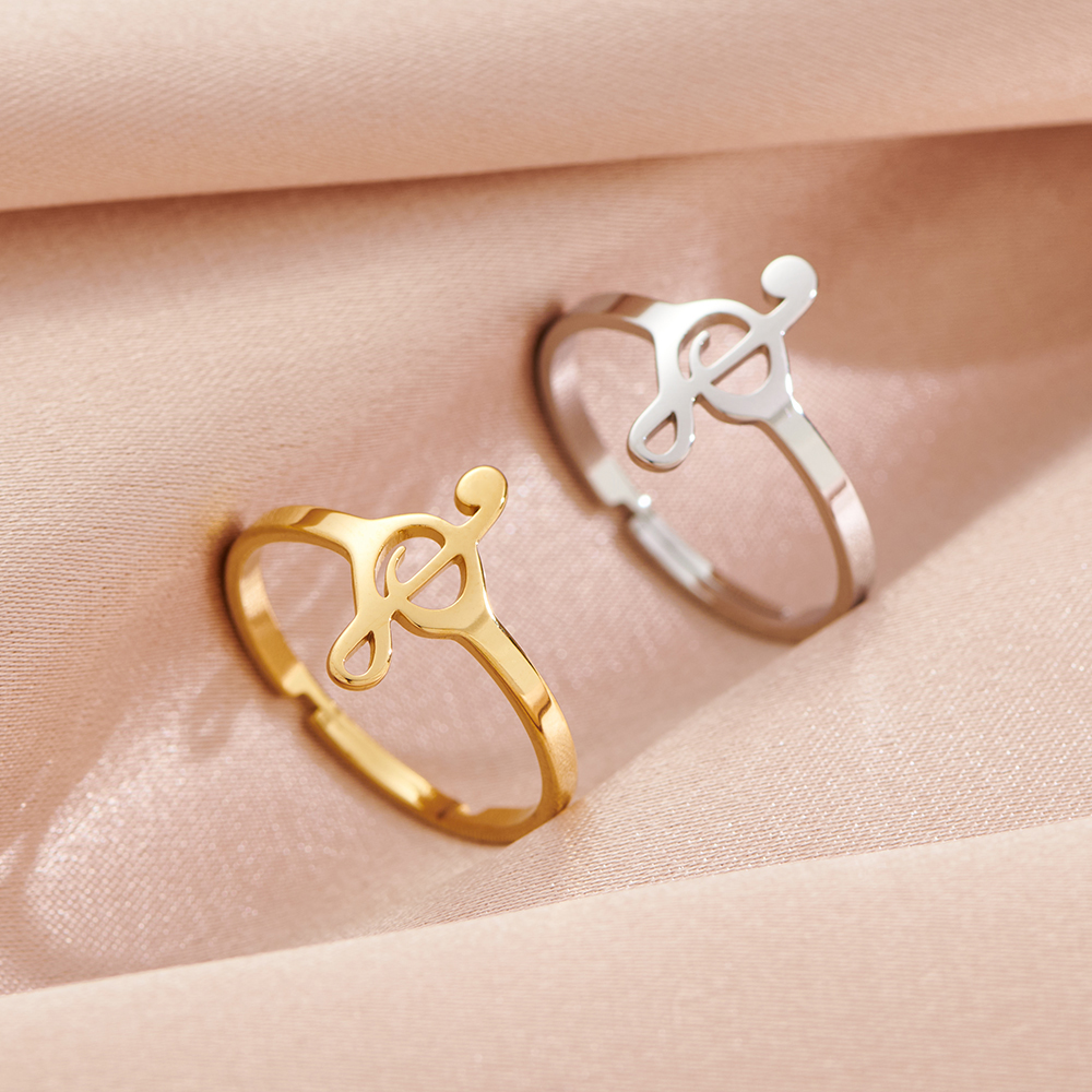 Musical Note Womens Rings Jewelry Birthday Party Favors High Quality Stainless Steel Wedding Adjustable Open Ring