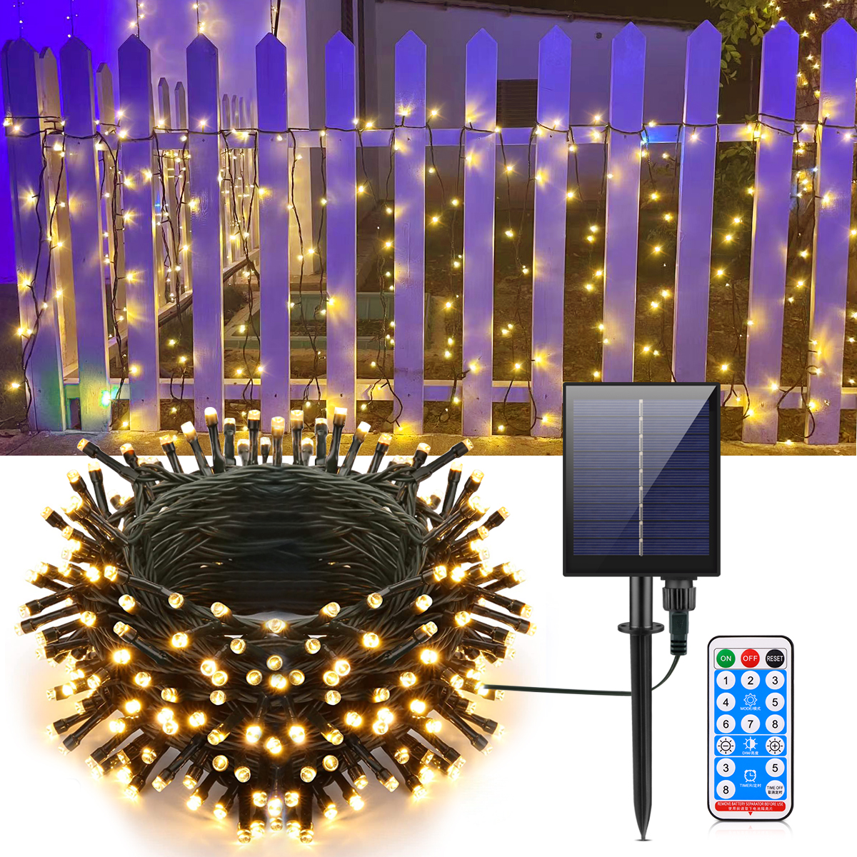 100M 50M LED String Lights With Large Solar Charge Panel Outdoor Garden Lawn Yard Pathway House Decor Festival Party