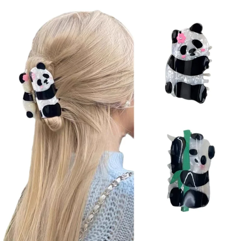 Panda cartoon grapple clip cute national style high-end acetate back of the head shark clip niche hair accessory headdress hairp