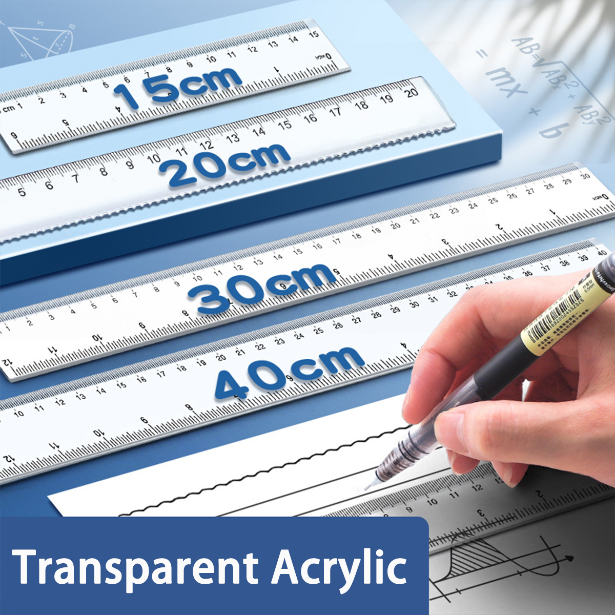 15/20/30cm Transparent Plastic Blue Color Simple Style Portable Tool Cute for Student School & Office Stationery