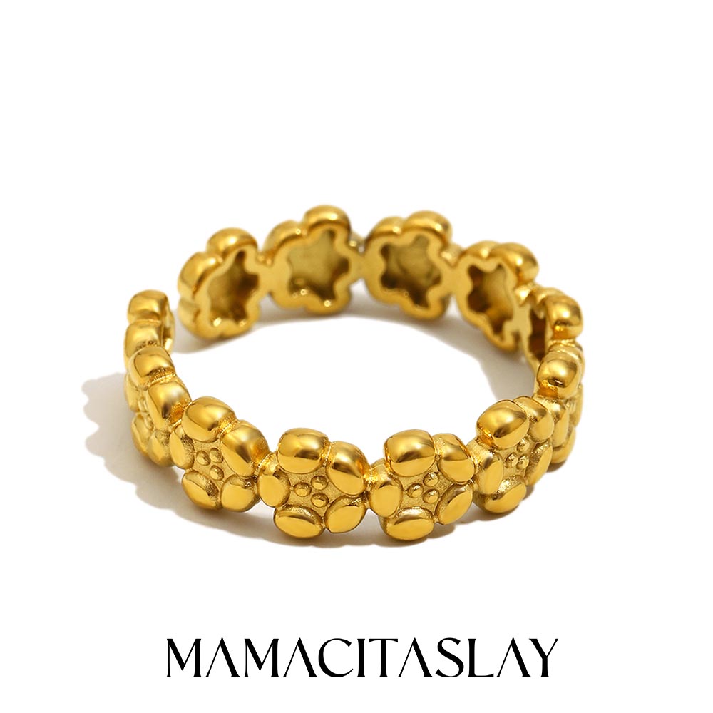 MamacitaSlay 316L Stainless Steel Flower Opening Ring Party Waterproof Jewelry Women's Elegant Cute Ring High Quality pen gpt
