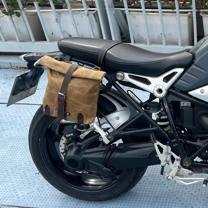 Satchel Vintage Motorcycle Side Bag Waterproof Oil Wax Canvas Hanging Bag for Small E-bike Hanging Toolkit