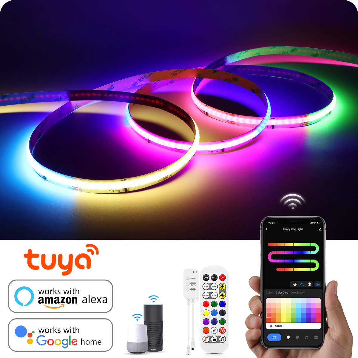 DC12V WS2811 IC RGB Neon LED Strip 1M 2M 3M 5M WiFi COB RGBIC Tape Work With Tuya App/Smart Life/Alexa/ for TV Backlight lightify