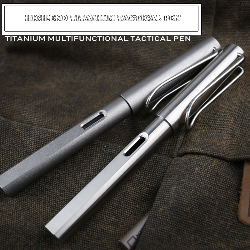 Portable Metal 2-IN-1 Titanium TC4 Tactical Fountain Pen Self Defense Business Writing Pen Outdoor EDC Tool Brithday pen gpt