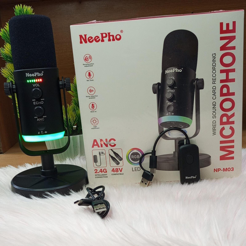 NeePho Np-M03 Wireless Microphone Wired Sound Card Recording | ANC Noise Reduction | Perfect for Podcast