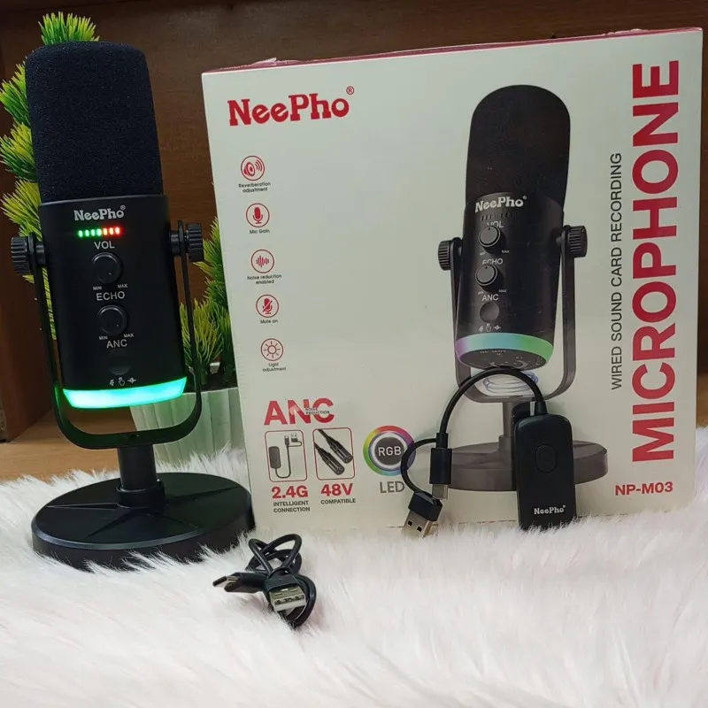 NeePho Np-M03 Wireless Microphone Wired Sound Card Recording | ANC Noise Reduction | Perfect for Podcast