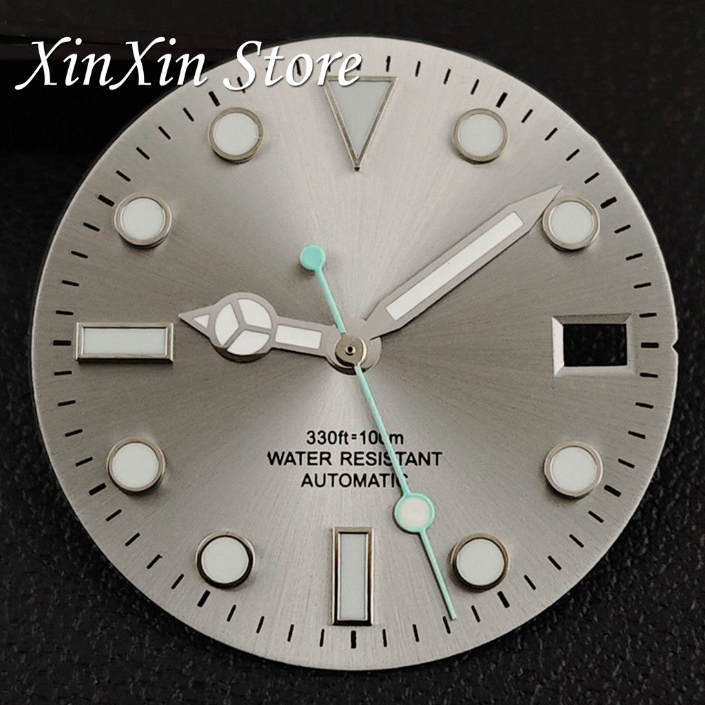 Grey Yacht Dial 28.5mm Sunburst Watch Dial With Hands Luminous Watch Faces For NH35 NH36 4R Movement Single Calendar Dial Part