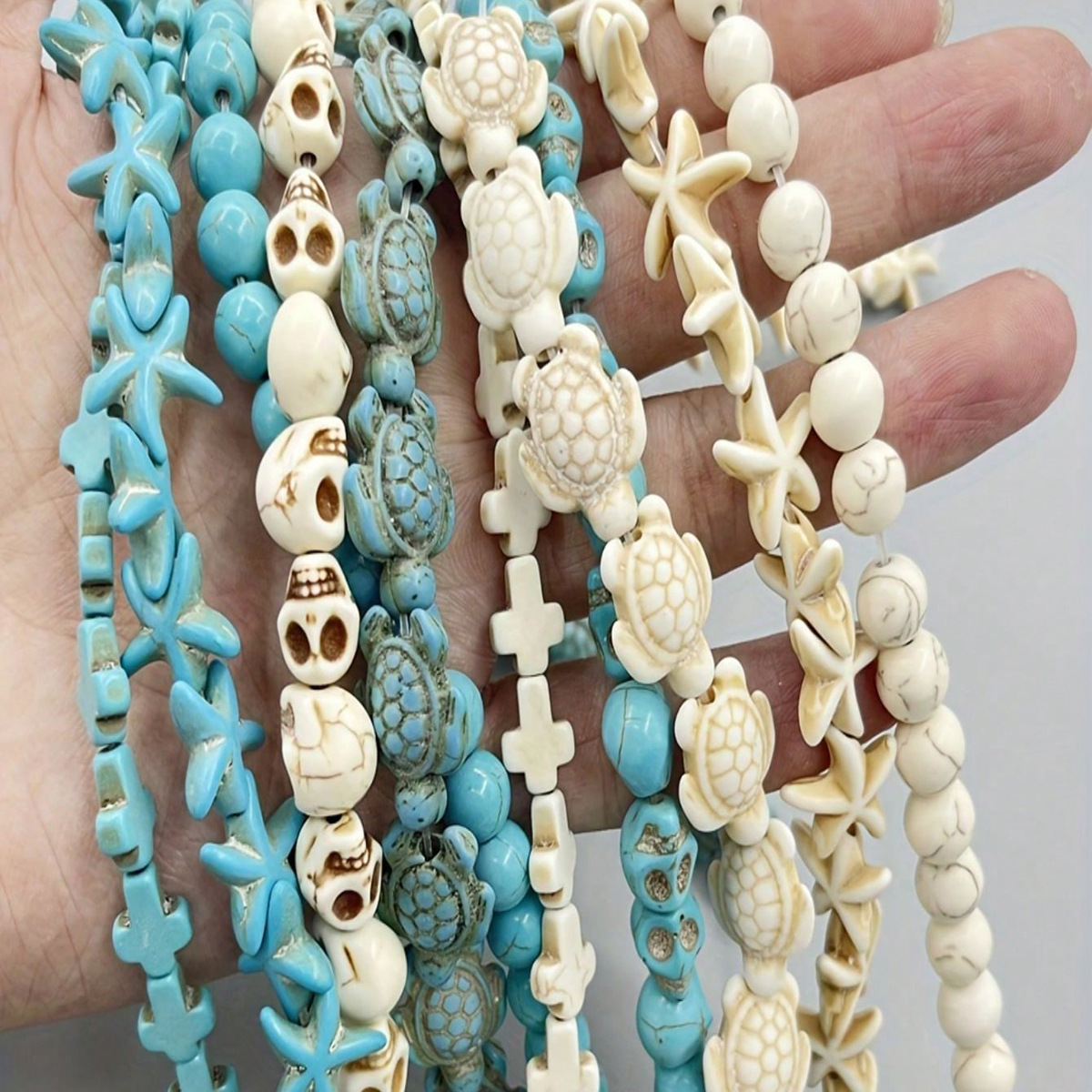 1Strand White Blue Turquoises Stone Beads Turtle Starfish Cross Beaded jewelry for DIY Jewelry Making Necklaces Bracelets and