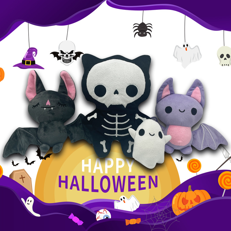 Halloween Plushies Mini Lavender Sleepy Bat Plush Toys Cute Cartoon Skeleton Cat Pillow Soft Ghost Models Halloween Kids