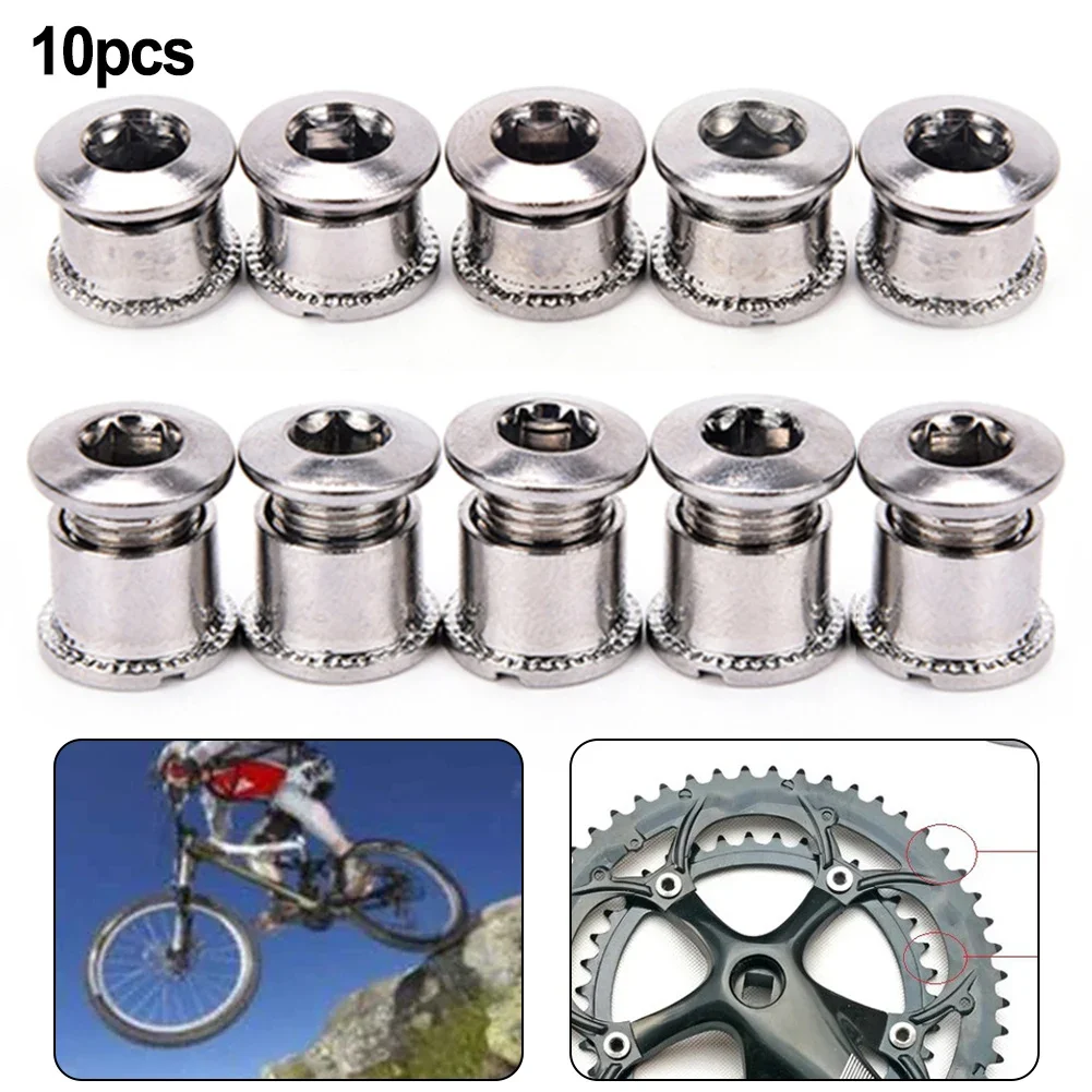 10Pcs Mountain Bike Chainring Screws Single/Double/Triple Bolts Stainless Steel Chainwheel Screws Nut Bike Accessories