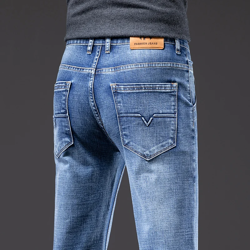 New Men's Slim Straight Elastic Jeans Fashion Business Casual Comfortable Soft Denim Trousers High Quality Mens Designer Clothes