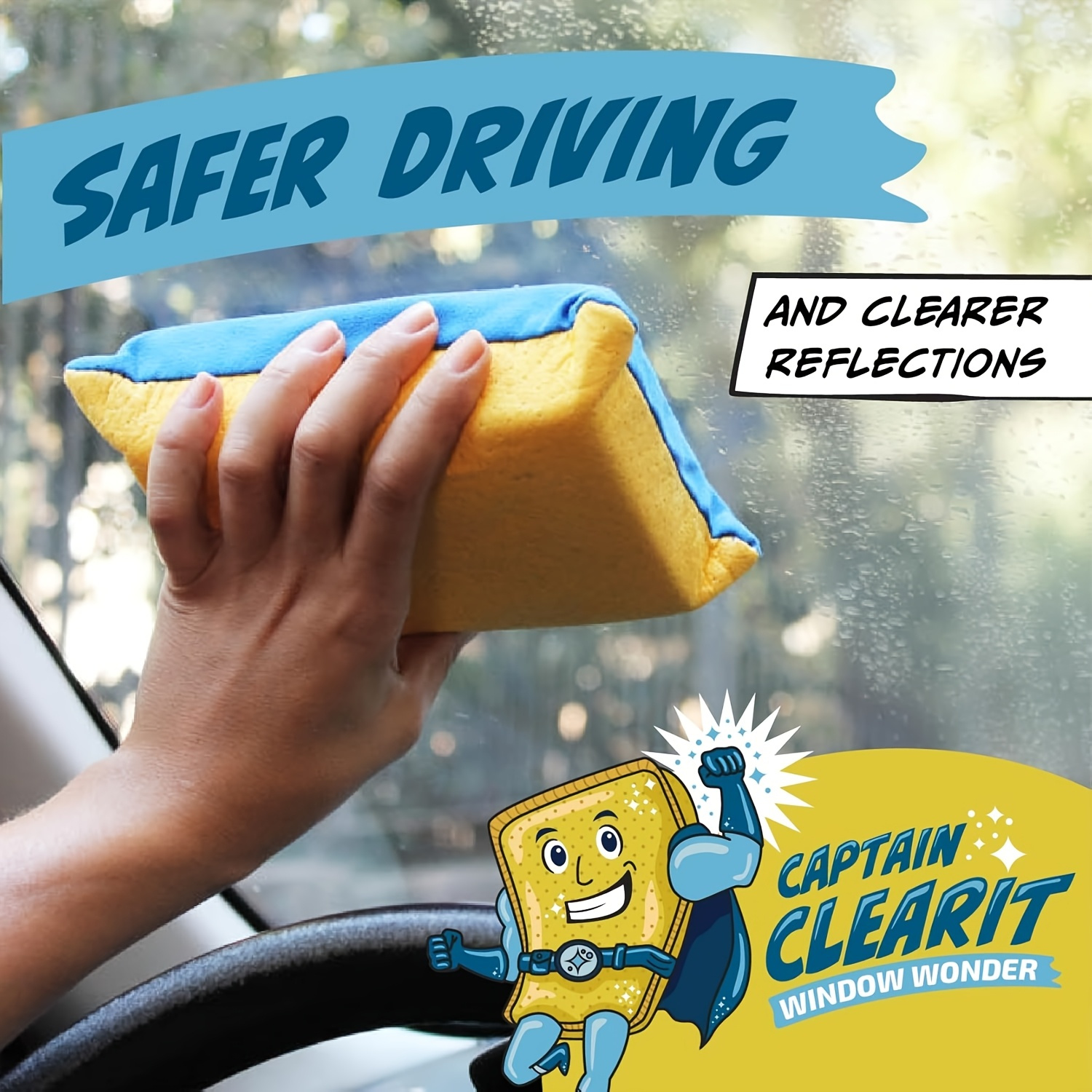 2pcs/1pc Captain Clear Window Miracle - Large Super Absorbent Anti-Fog Sponge | Suitable for Cars Mirrors Glass - Easy to Clean