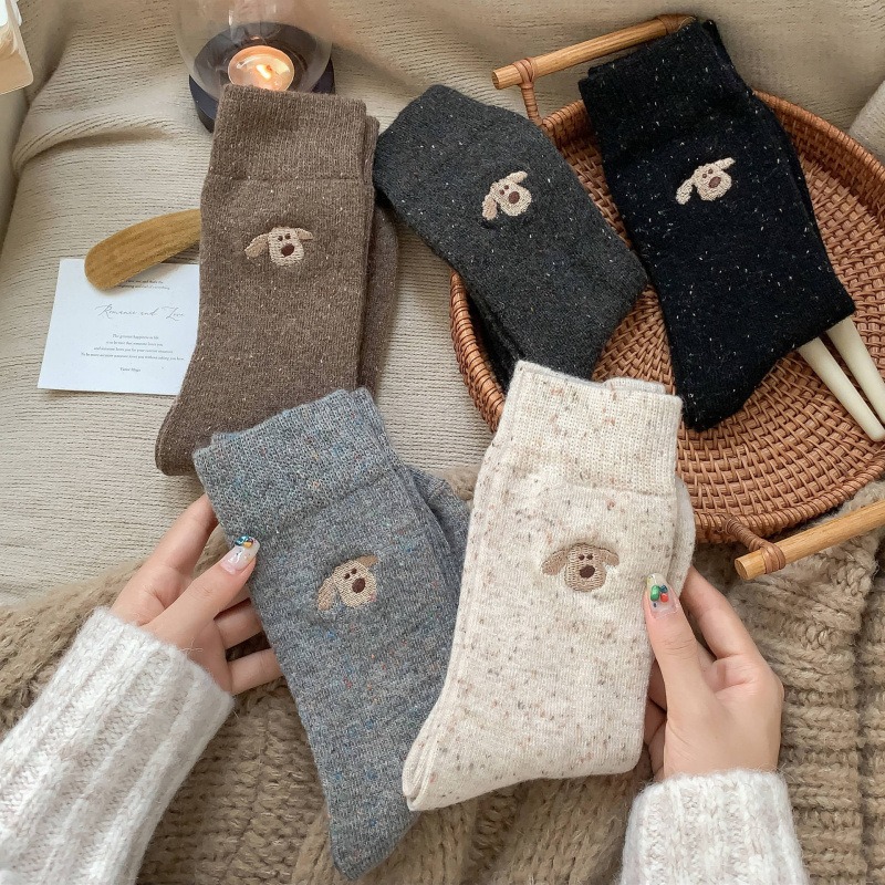 1/5 pairs Autumn winter casual comfortable mid length socks thick warm cute little dog mid length socks fashion women's socks