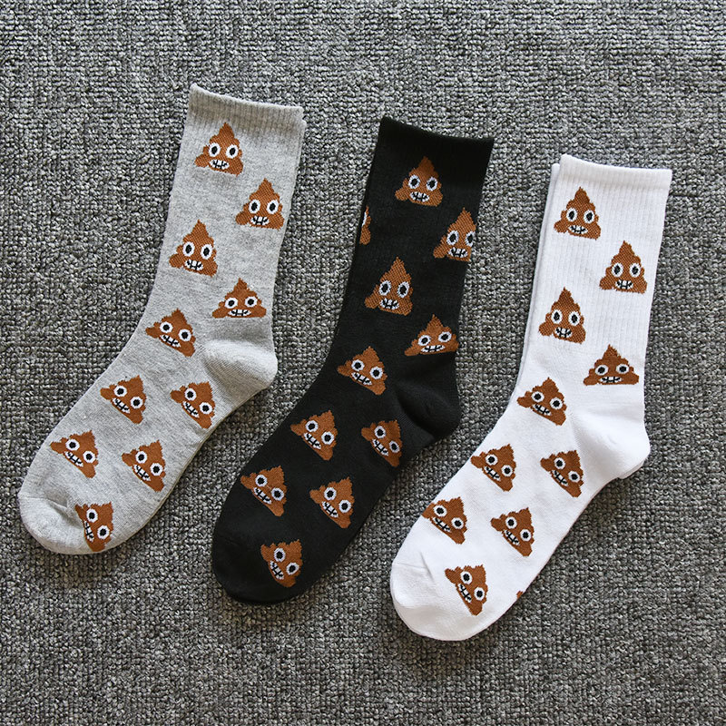 1/3 Pairs Spring and Autumn Fashion New Cartoon Abstract Men's Mid Tube Socks Trend Personality Funny Happy Poop Men's Socks
