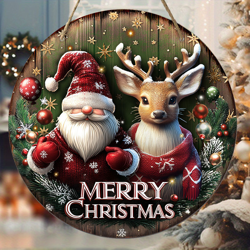 1pc Merry Santa Claus Reindeer Star Snowflake Bauble Xmas Wood Porch Wreath Flat Hanging Print Sign Painting Home