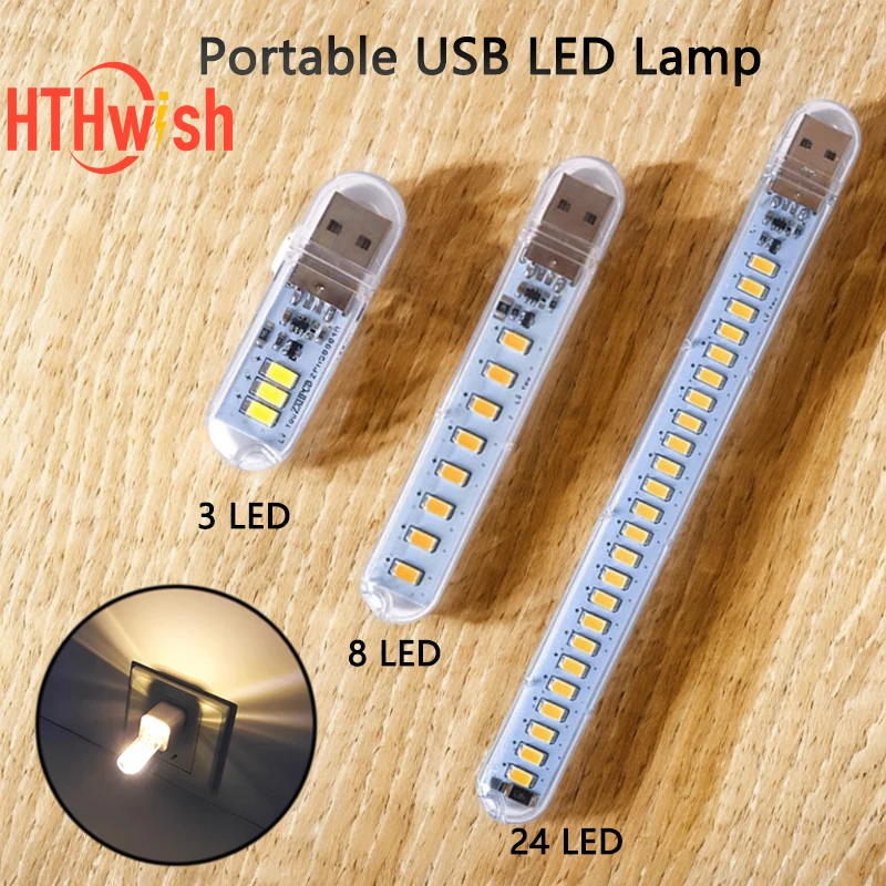 Portable USB LED Lamp 5V 3/8/24 Leds super bright 3000K - 7000K Night Light with Touch Switch For Power Bank Camping Laptops