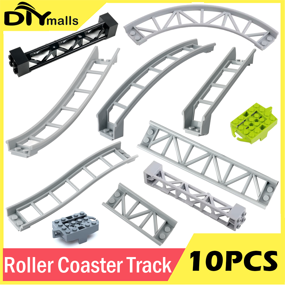 10pcs Gray Roller Coaster Track Rails Small Paticle Technical Parts MOC Building Block Compatible with legoeds 25061 26559 26560