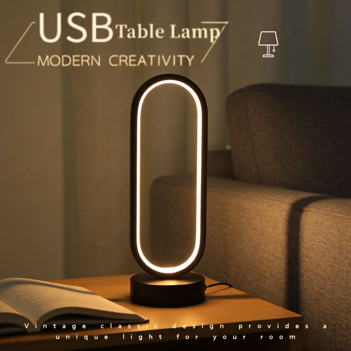 1pc USB powered LED desk lamp with 3-color circular beam, bedside lamp, eye protection, night light, bedroom