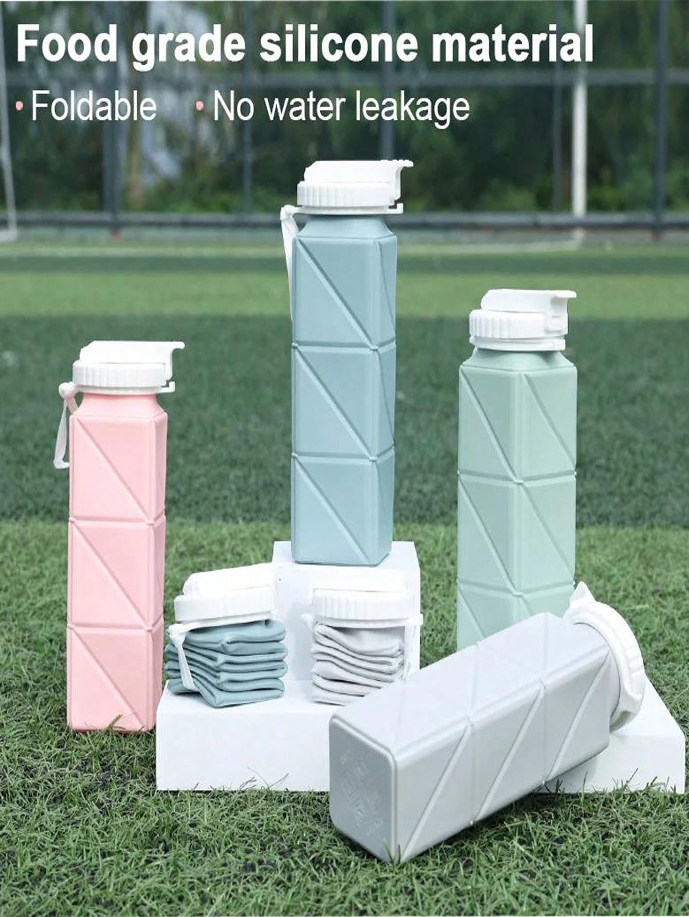 1pcs 620ml Square Silicone Folding Mug Portable Food Grade Sports Water Bottle Retractable for Gym Camping Hiking Travel