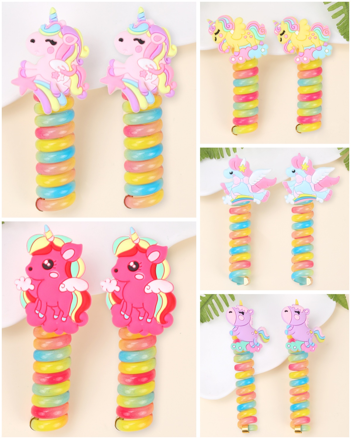 2pcs Cute Unicorn Spiral Hair Ties for Girls - Resin & Soft Clay Unicorn,Daily Casual Wear Kids Hair Accessoires Headwear