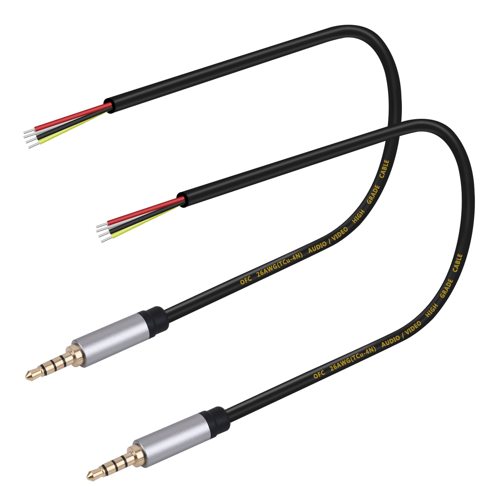 2-Pack 3.5mm Male Plug to Bare Wire Open End TRRS 4 Pole Stereo 1/8" Plug Jack Audio Cable for Headset Microphone cable repair