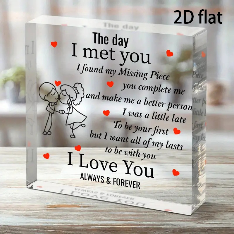 2D Flat, Romantic Acrylic Desktop Plaque - Valentines Day, Anniversary, or Birthday for Her with Heartfelt Message