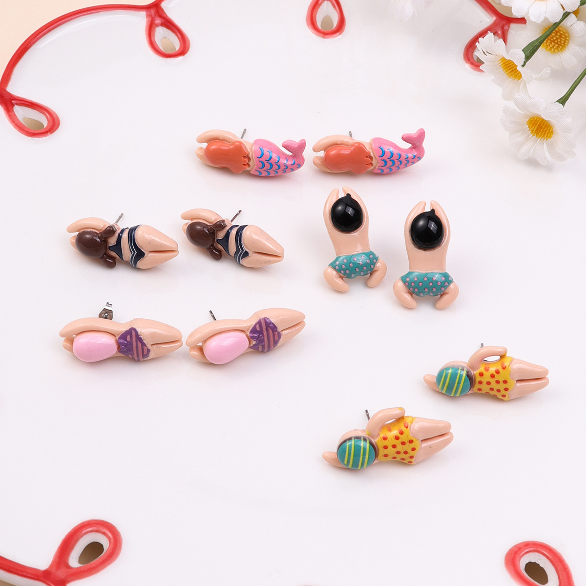 Cute Summer Swimming Girl Boy Handmade Earrings For Women 2023 Korean Egirl Designer Mermaid Swimmer Earrings Fashion Jewlery