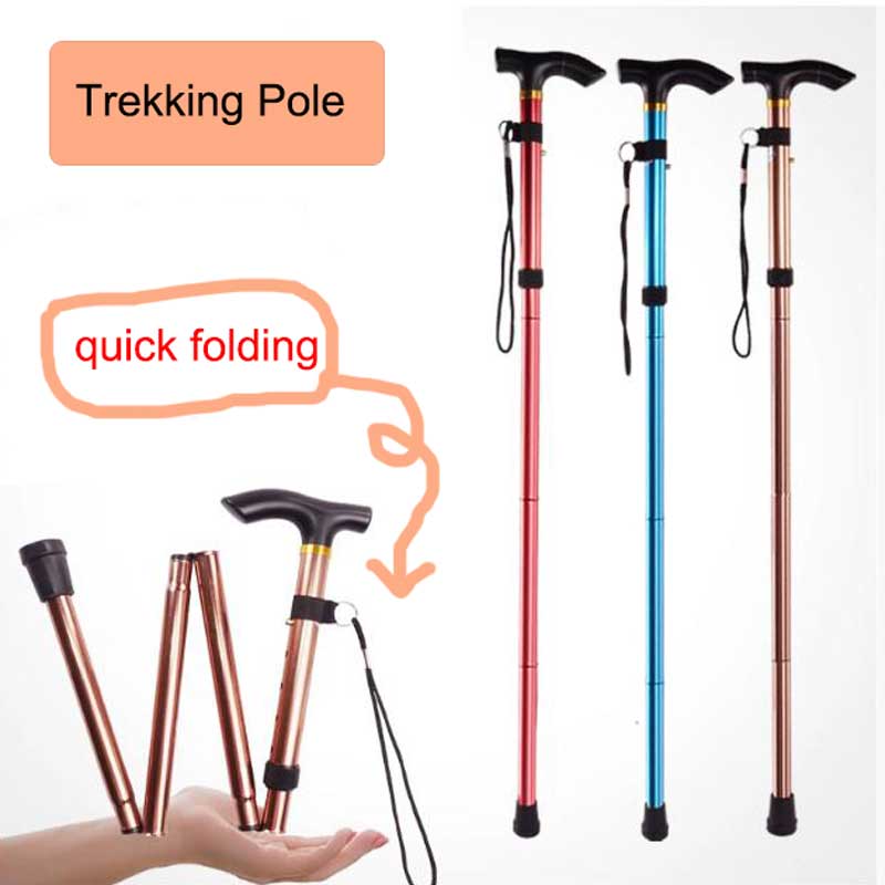Ultra Light Hiking Cane Outdoor Hiking Aid Walking Stick Aluminum Alloy Trekking Pole Portable Folding Anti Slip Elderly Cane
