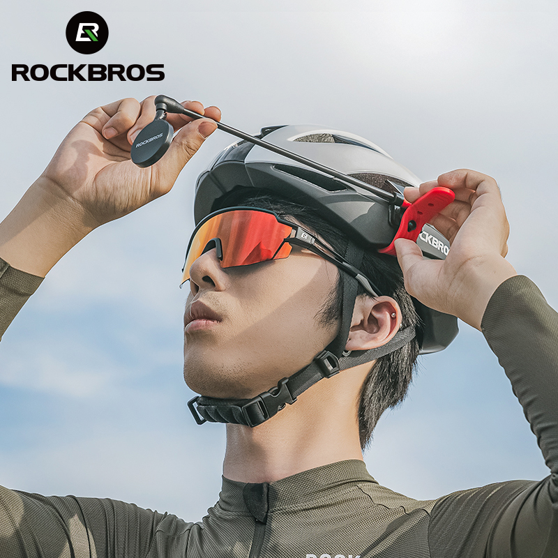 ROCKBROS Bicycle Helmet Rearview Mirror Adjustable Extension Rearview Mirror Aluminum Safety Riding Mirror 360 Degree Rotation