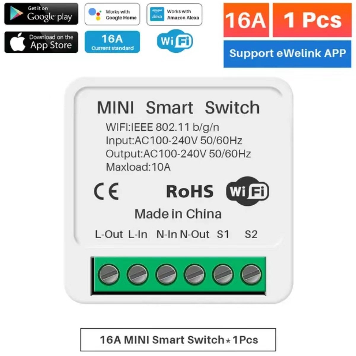 Mini WiFi Smart Switch eWeLink 10A Breaker Module Timer Relay Voice Wireless Remote Control for Alexa