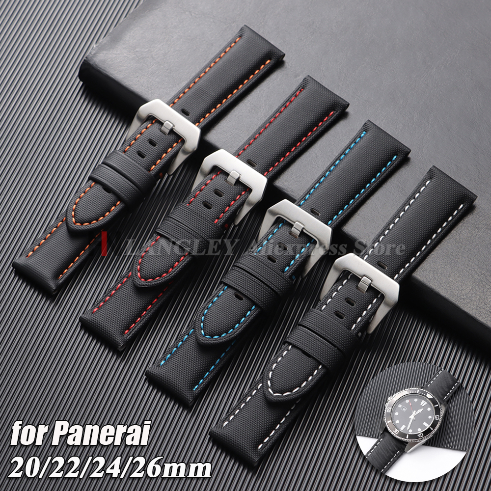 Sailcloth Nylon Leather Watchband 20mm 22mm 24mm 26mm for Panerai for Seiko Men Women Canvas Strap Stitching Durable Bracelets