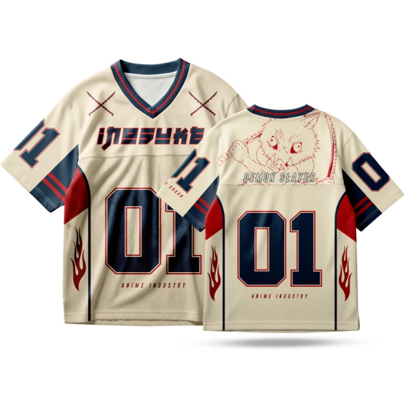 2026 New Bandai Japanese Anime Demon Slayer Inosuke Hashibira Beast Breathing 01 Football Jersey Men's Sports Children