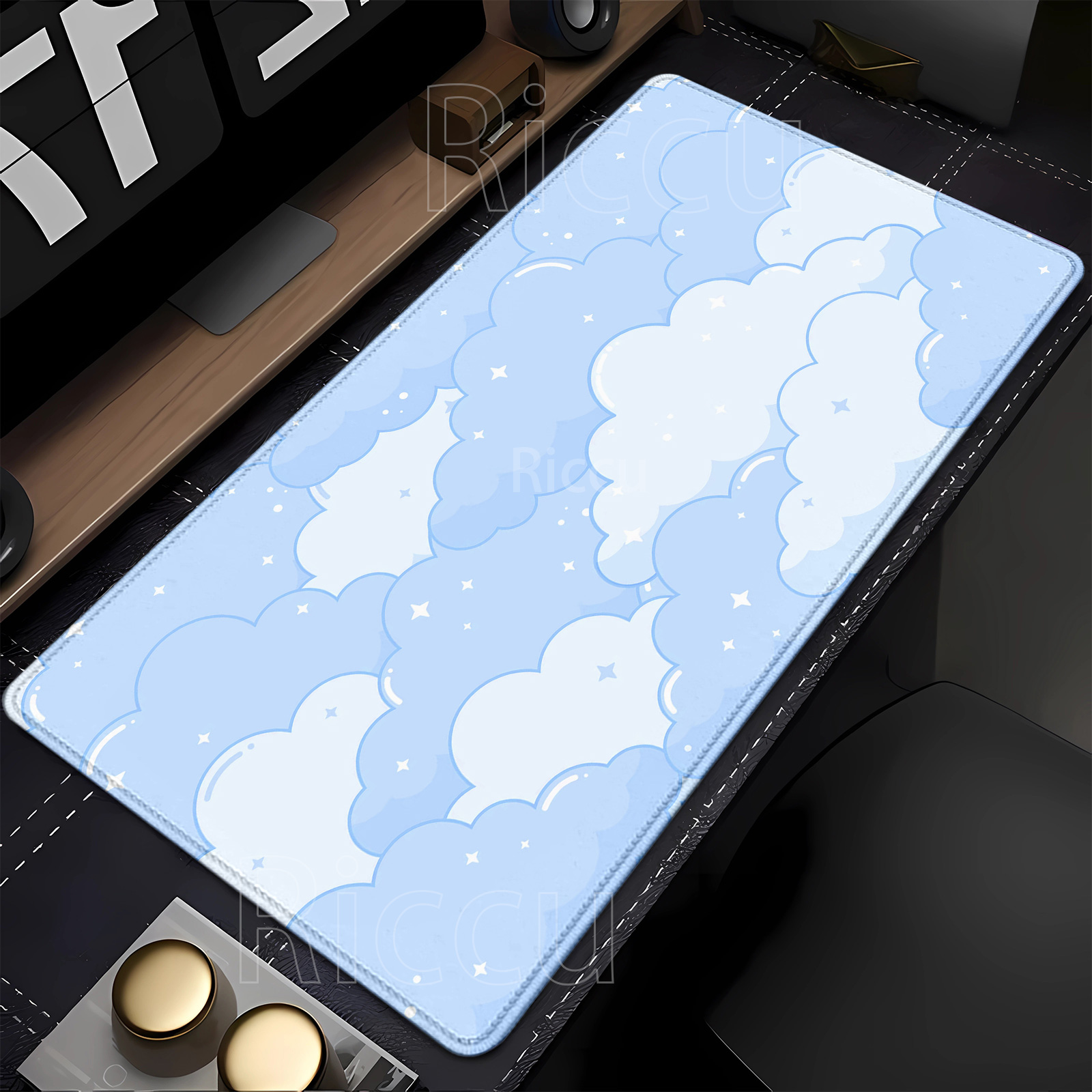 Light Blue Pink Clouds Desk Mat Kawaii Mouse Pad Cute Rubber Gaming Keyboard Large Carpet offices accessories overlock Mousepad