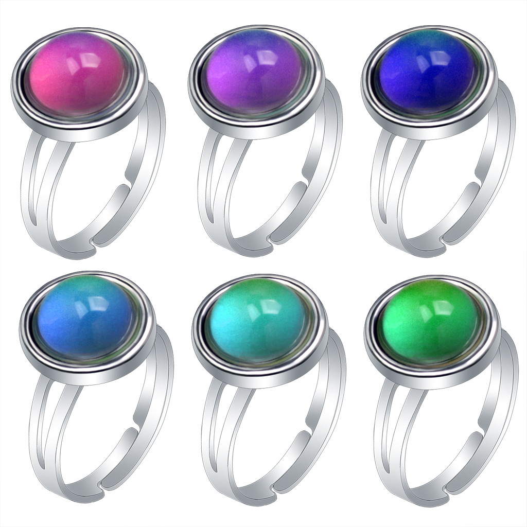 Cute and Sweet Adjustable Color Changing Lucite Gemstone Mood Ring for Women Jewelry