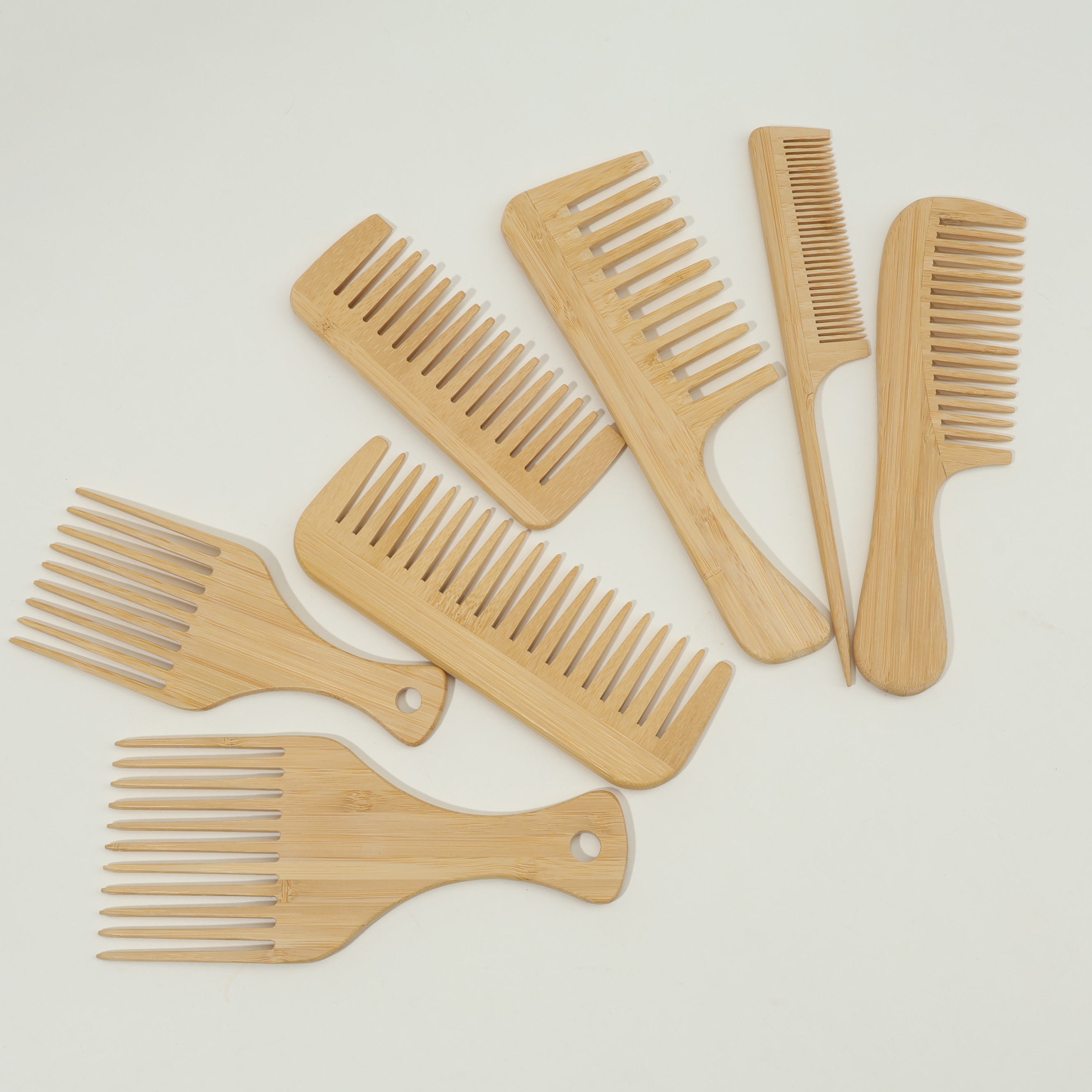 1pcs/7pcs Multiple Types Natural Bamboo & Wood Handmade Wooden Combs Collection, Wide & Fine Teeth