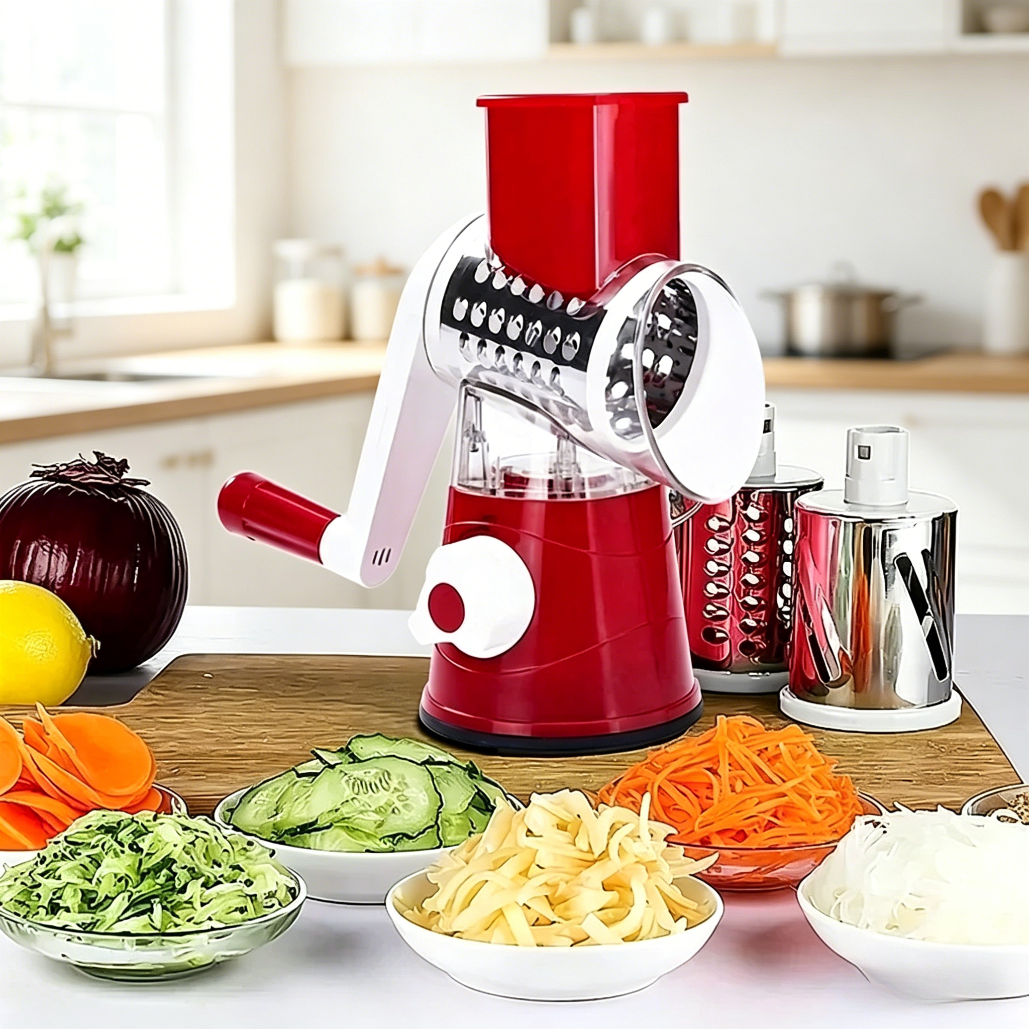 3 in 1 Rotary Vegetable Slicer Multifunctional Handheld Grater with 3 Rollers Cheese Shredder Kitchen Tool