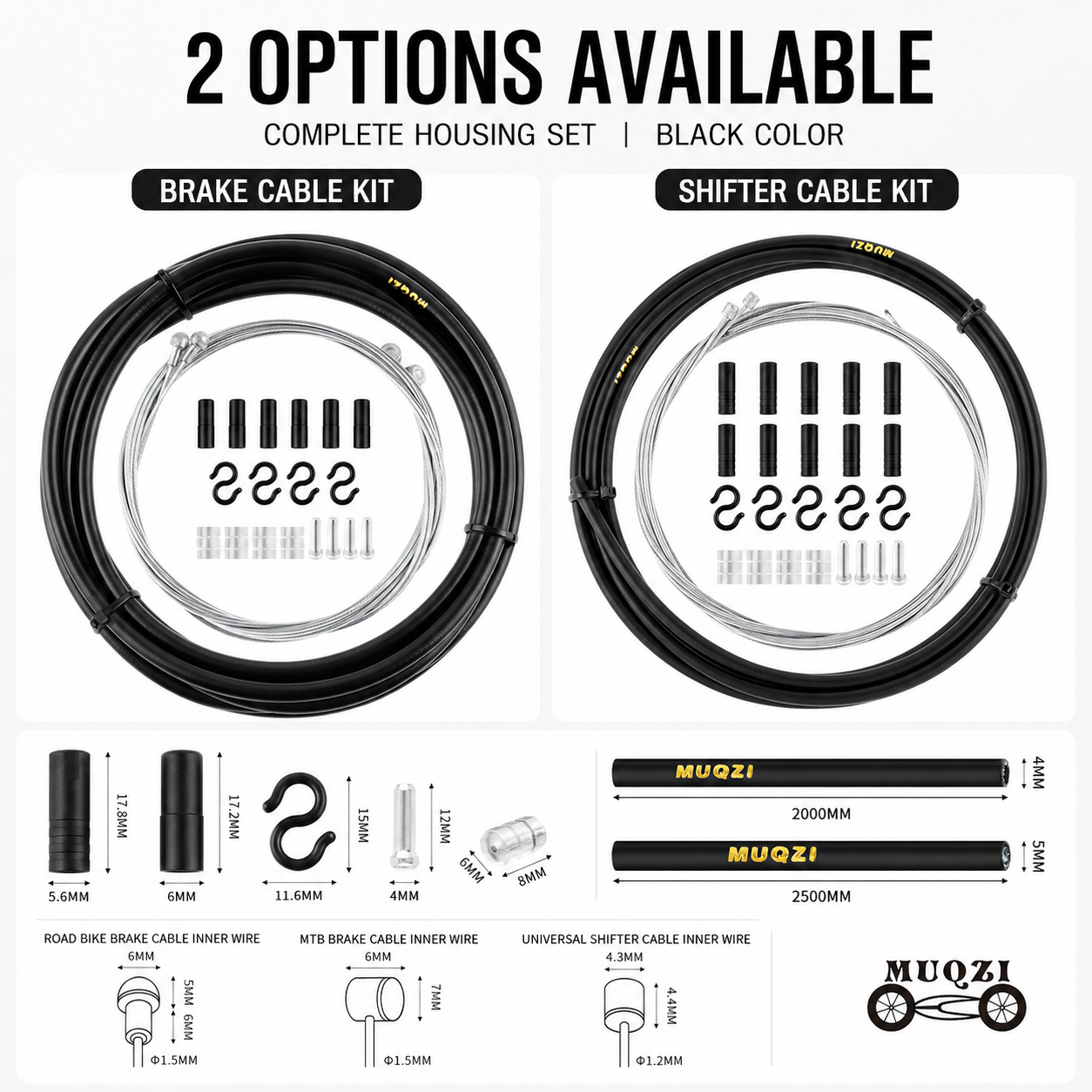 MUQZI Bike Brake Cable Kit Shifter Cable Set Black Housing Steel Wire Complete Accessories Universal Road MTB Folding City Bikes