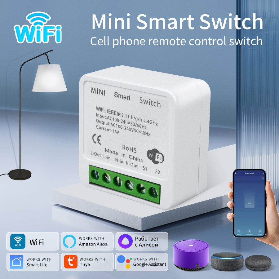 Tuya WiFi Smart Switch 16A Module 2-way Control Mini Switch Breaker Smart Life Work With Alexa Alice 1/10pcs