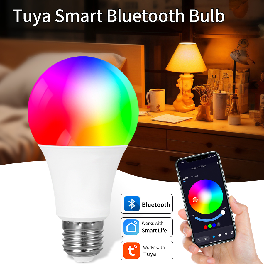 220V E27 Tuya Bluetooth Smart Bulb 9W 15W 18W Color Changeable LED RGB Lamp Dimmable Smart Life APP Control Timer Function