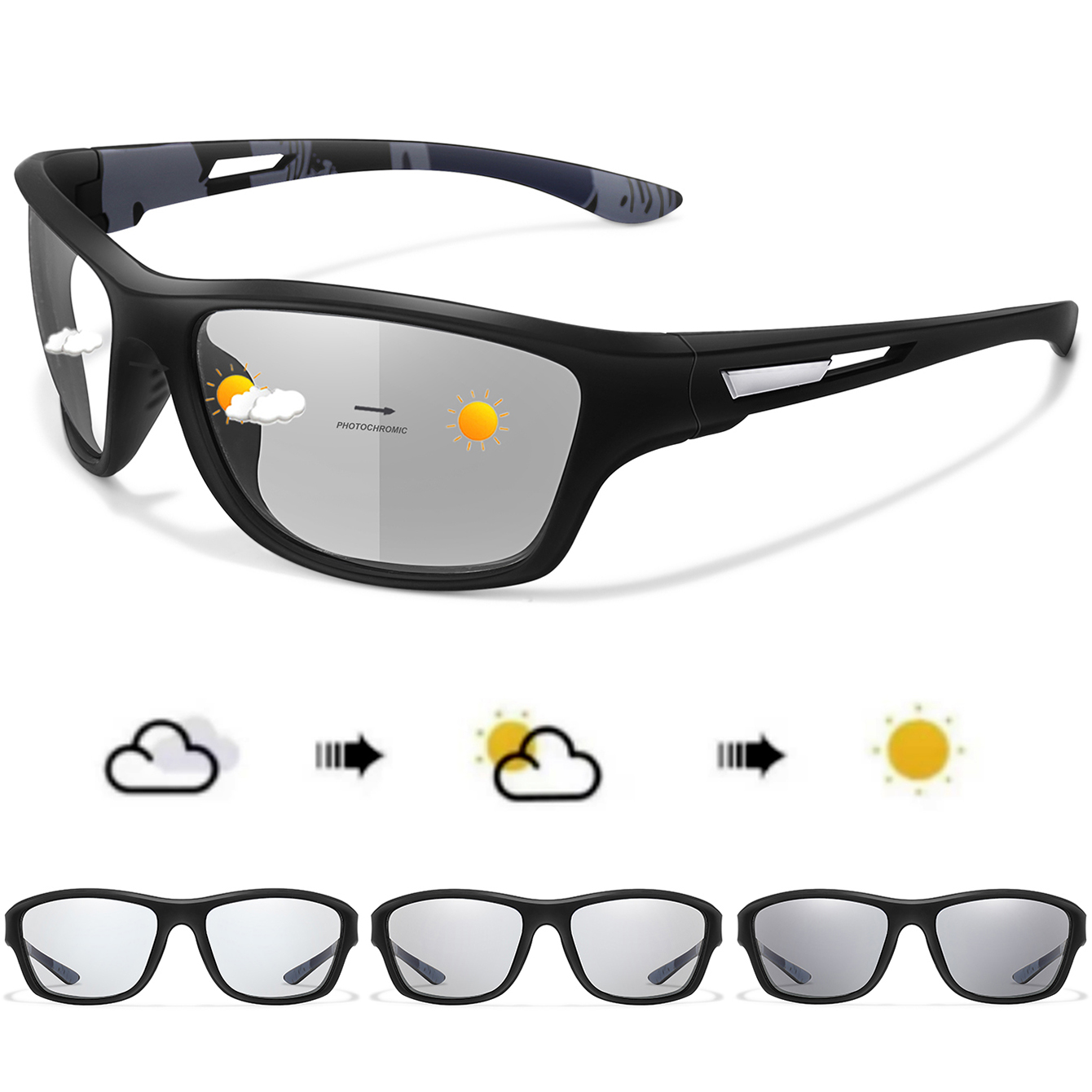 Photochromic Sunglasses for Men and Women Fashion Oval Lens Full Frame Glasses for Fishing Driving Cycling and Running