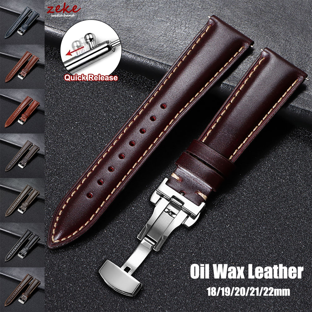 Universal Vintage Oil Wax Leather Watch Straps 18mm 19mm 20mm 21mm 22mm Brown Head Layer Watch Band Men Accessories Pin Buckle