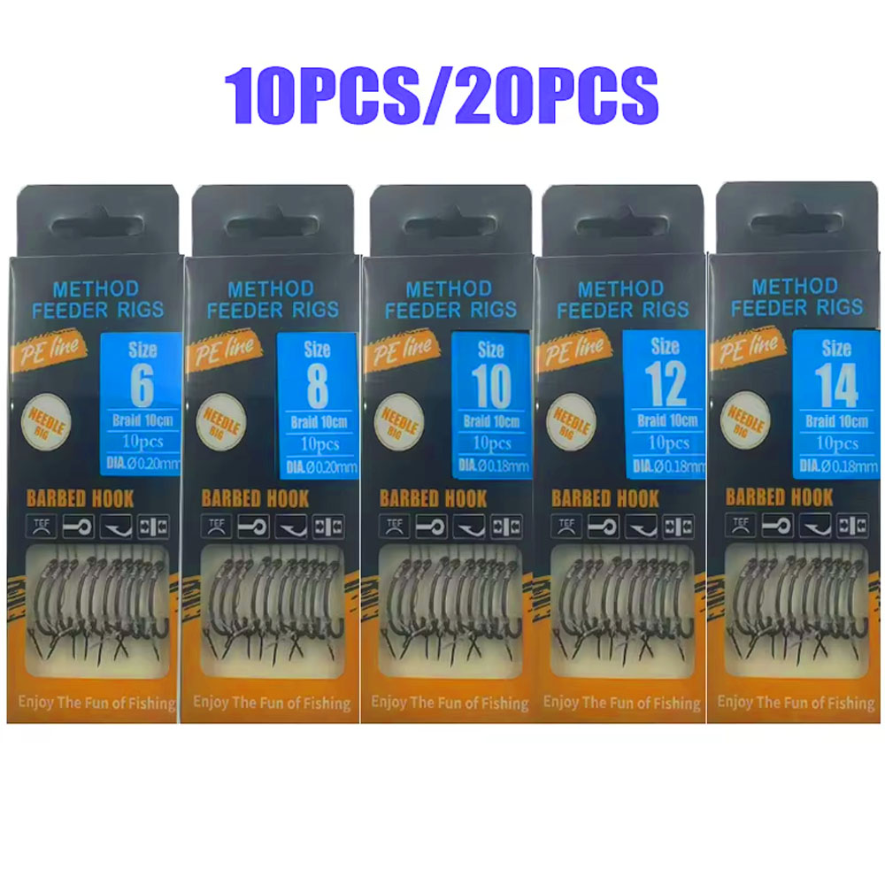 10pcs, 20pcs, Method Feeder Fishing Rigs, 4-Inch Braided Line, Lead Pendant, Barbed Hooks with Needle pen gpt