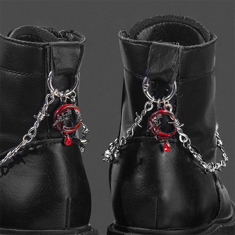 SW 1pc new Retro Gothic Punk Detachable Double Thorn Shoe Decor Chain Easy-Release Buckle Mechanism Ideal DIY Fashion Accessory