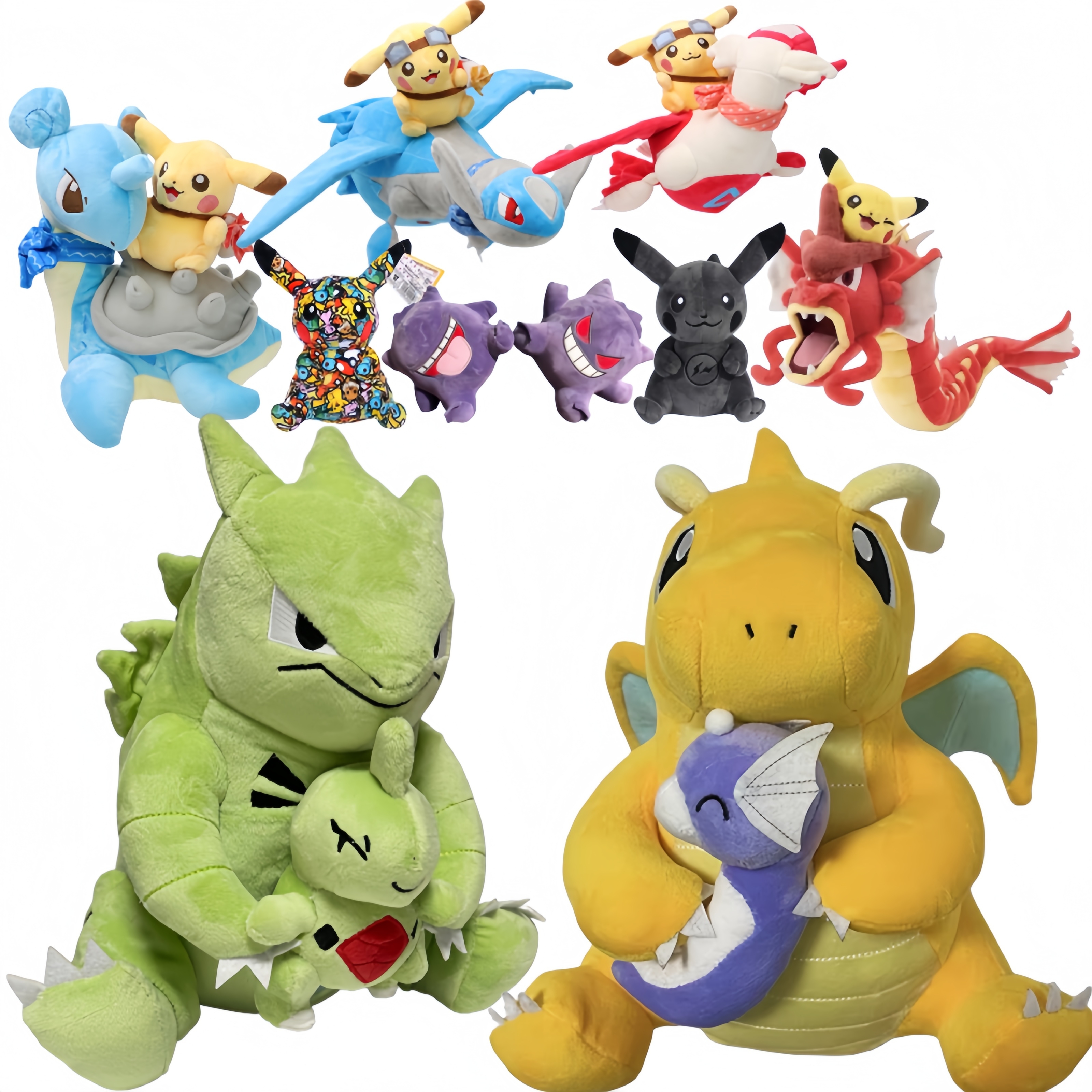 Pokemon Gengar Peluche Doll Dragonite Holding Dratini Tyranitar Larvitar Pupitar Toy Pikachu Riding Lapras Latios Latias Doll
