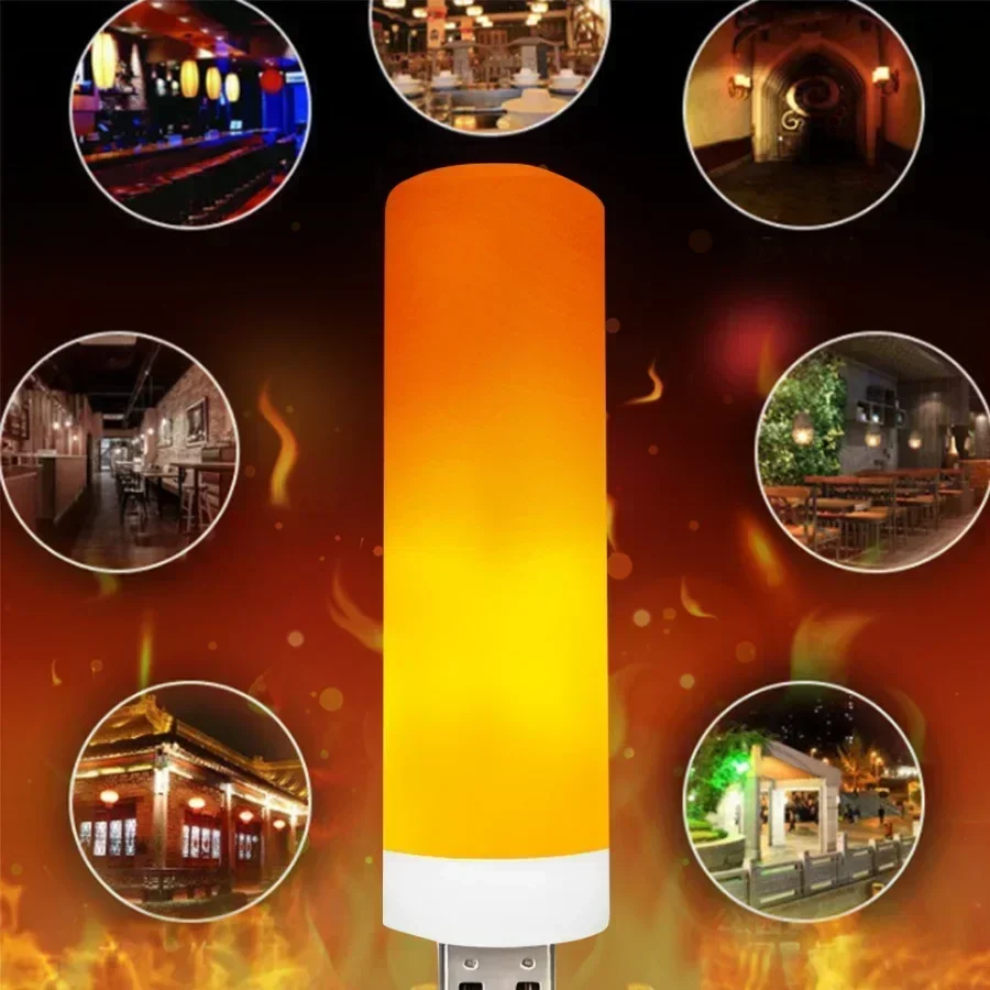 USB LED Flame Effect Atmosphere Light Flame Night Lamp Simulation Candle Lights for Bedroom Festival Party Decoration Light