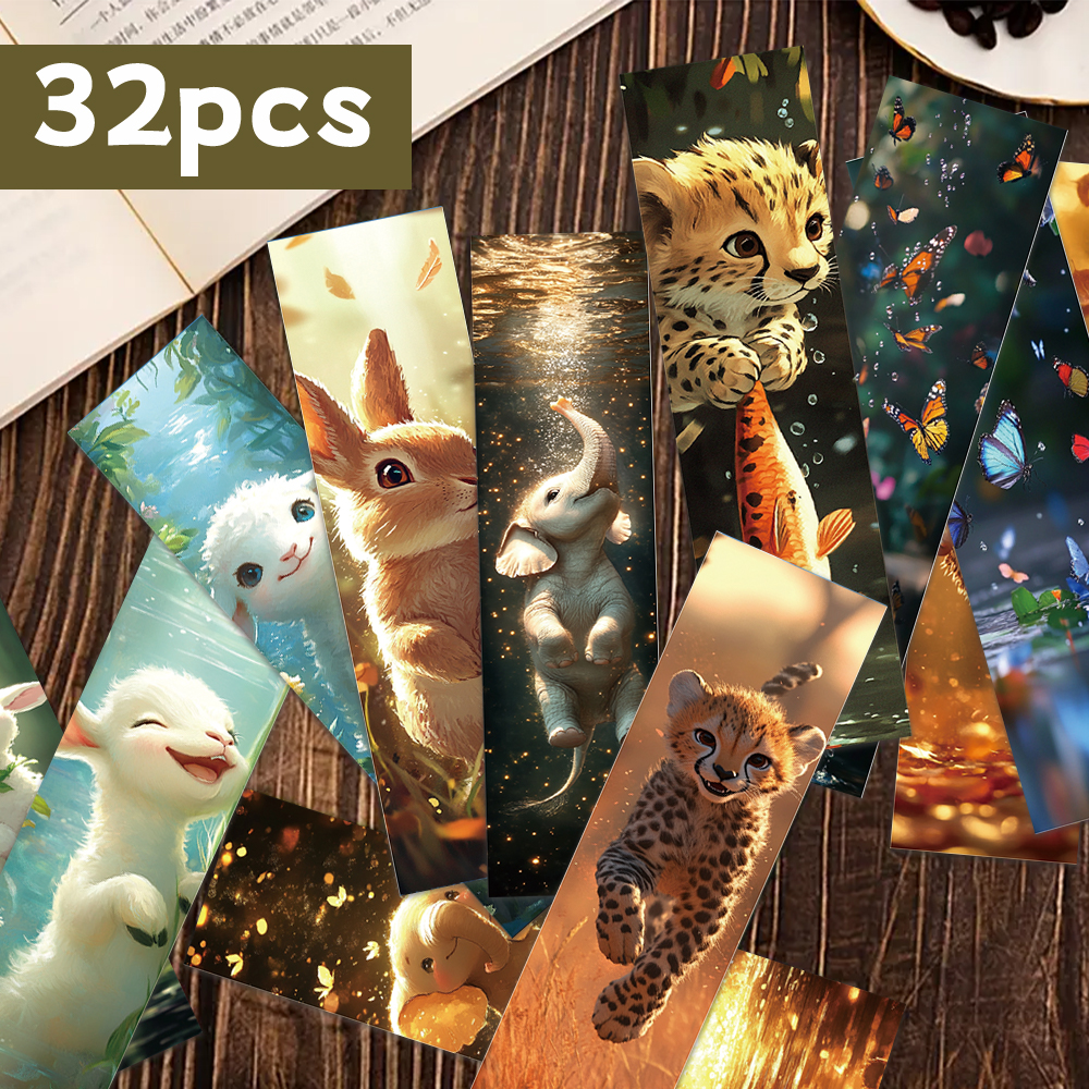 32pcs, Cartoon Animals Collection Bookmarks, Panda, Tiger, Lion, For Teachers, Readers and Lovers, , Party, Birthday