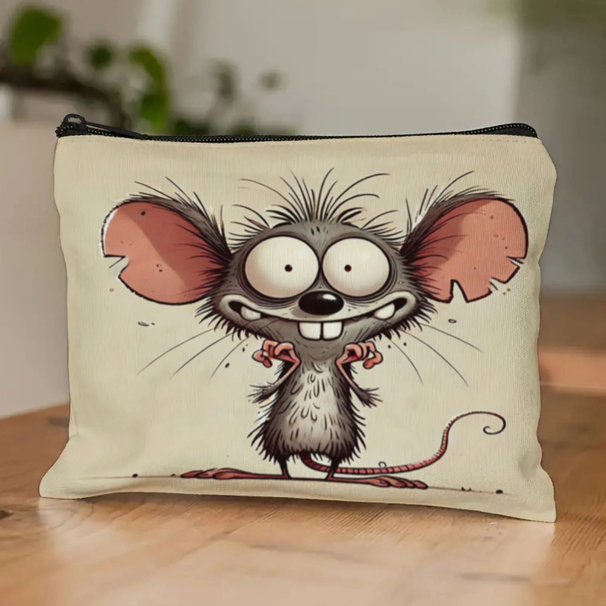New Funny Happy Mouse Pattern Cosmetic Bag Retro Coin Purse Coin Card Bag Fashionable Canvas Storage Bag Cartoon Toiletry Bag